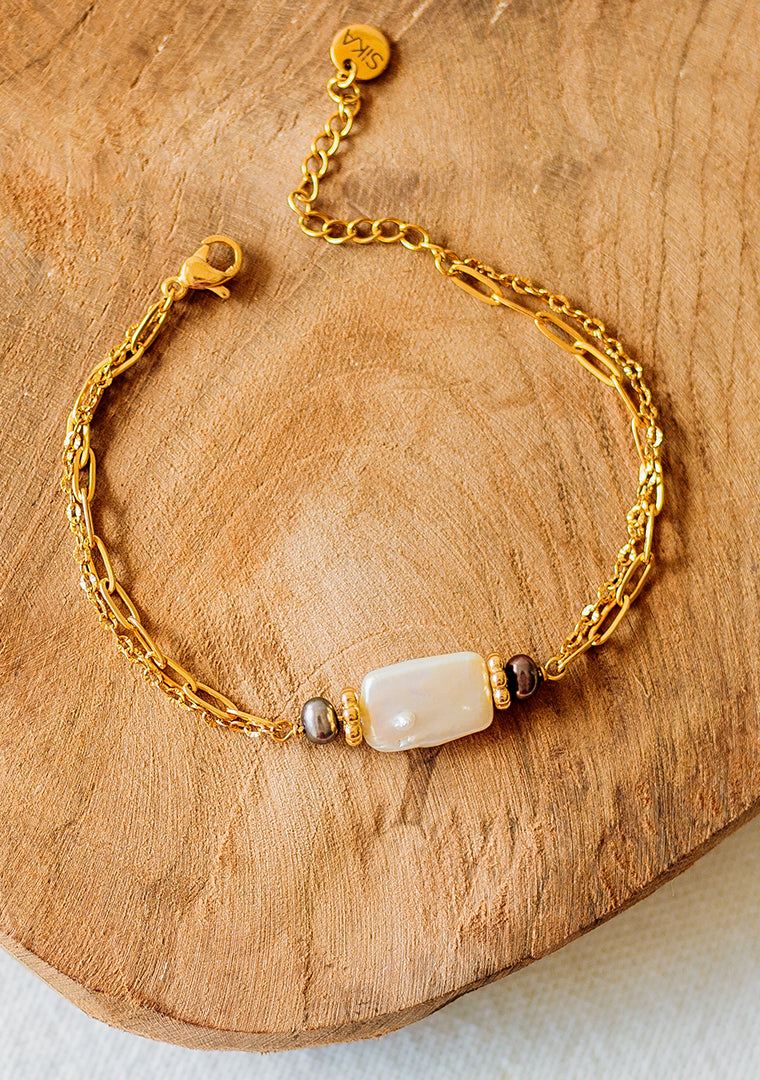 Bracelet Horia - Perles d’eau douce blanche & grises