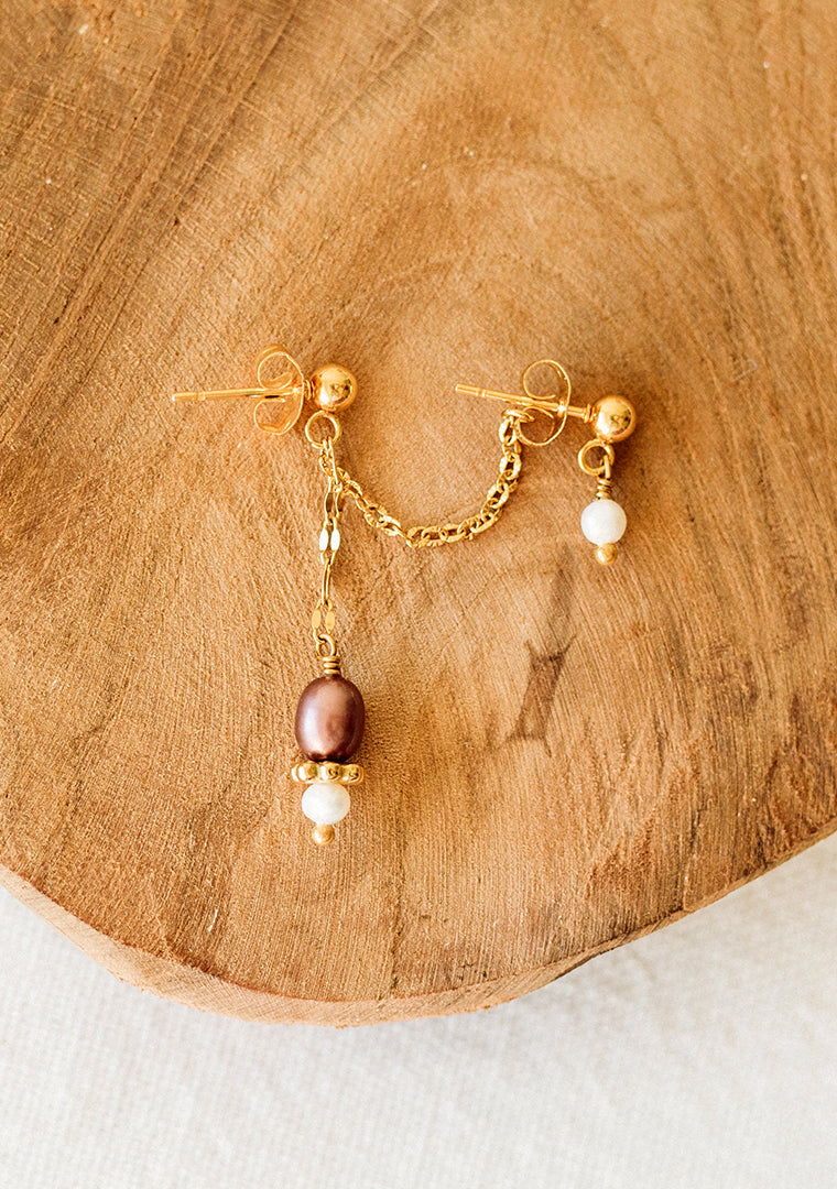 Double boucles Calypso - Perles d’eau douce blanches & rose