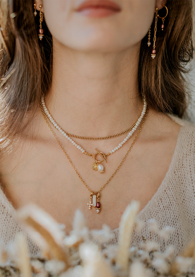 Double boucles Calypso - Perles d’eau douce blanches & rose