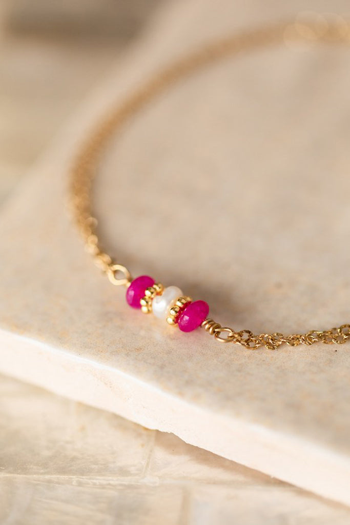 Bracelet Luana - Jade teintée fushia & Perle d’eau douce