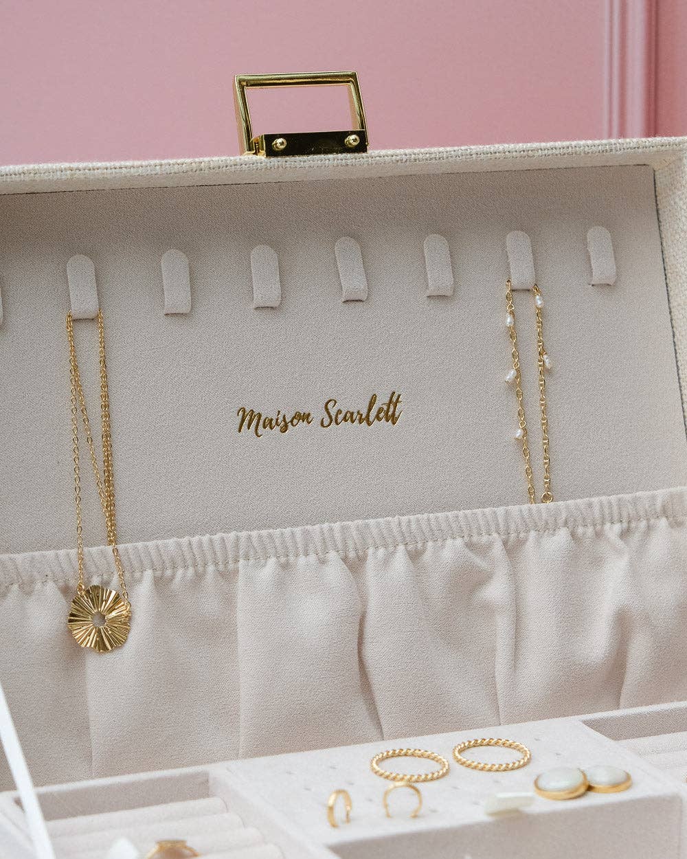 Boîte à bijoux Louise - Effet lin Beige