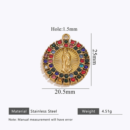 Charms Médaille Cercle Vierge Marie - Strass Multicolore