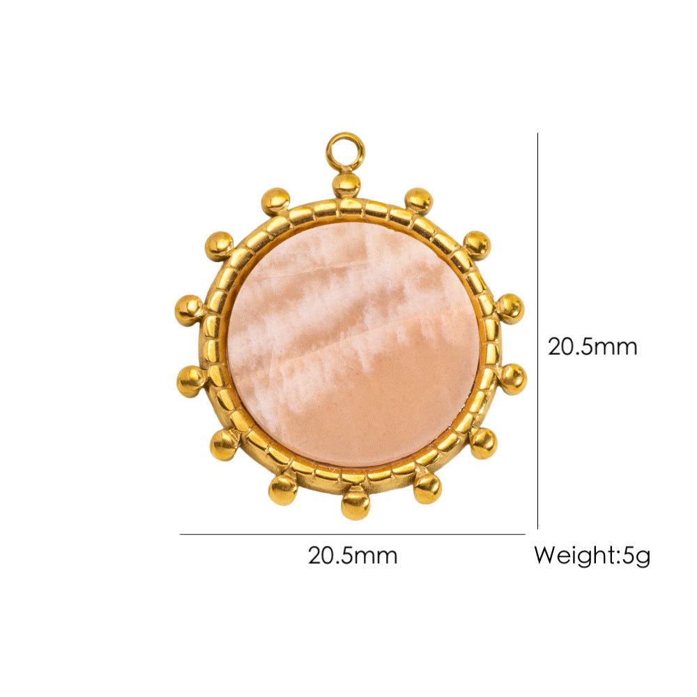 Charms Médaille Cercle Bille - Résine beige Pierre de soleil