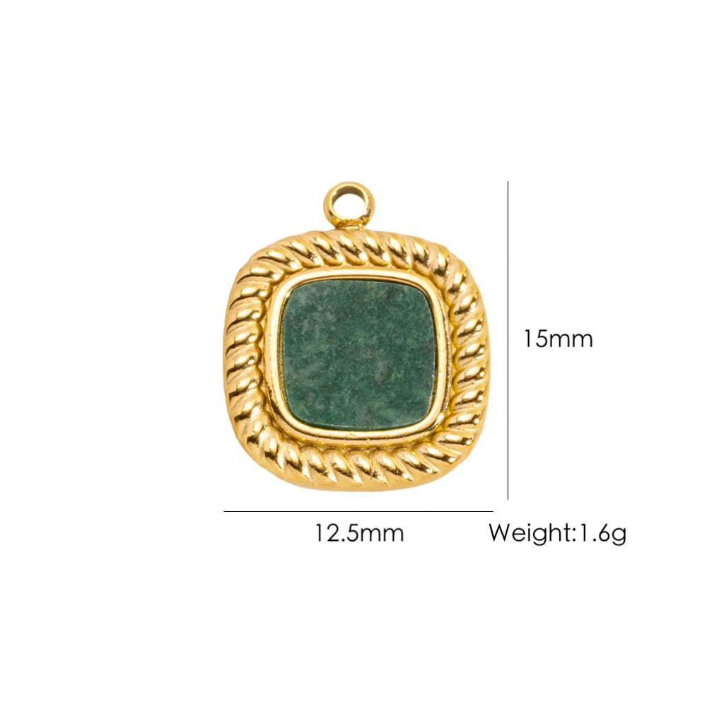 Charms Médaille Carré Torsadée - Pierre Vert Jade