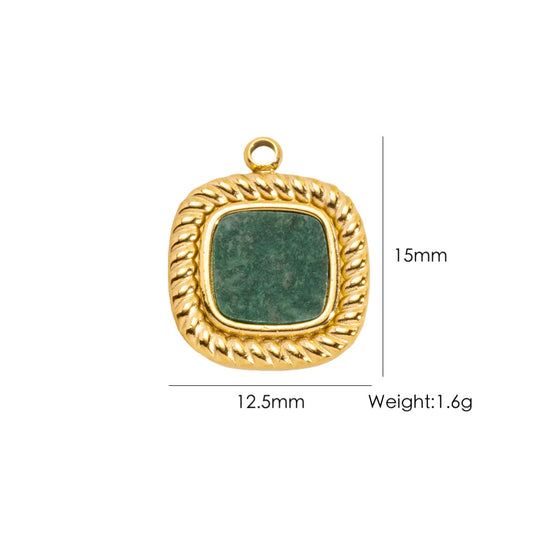 Charms Médaille Carré Torsadée - Pierre Vert Jade