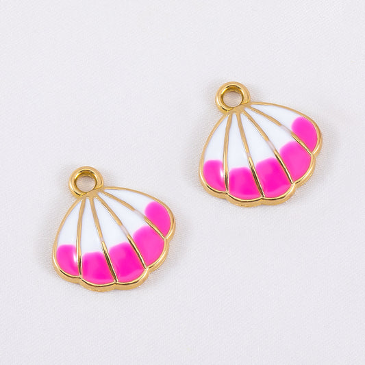 Charms Coquillage - Email Blanc Rose Fuschia