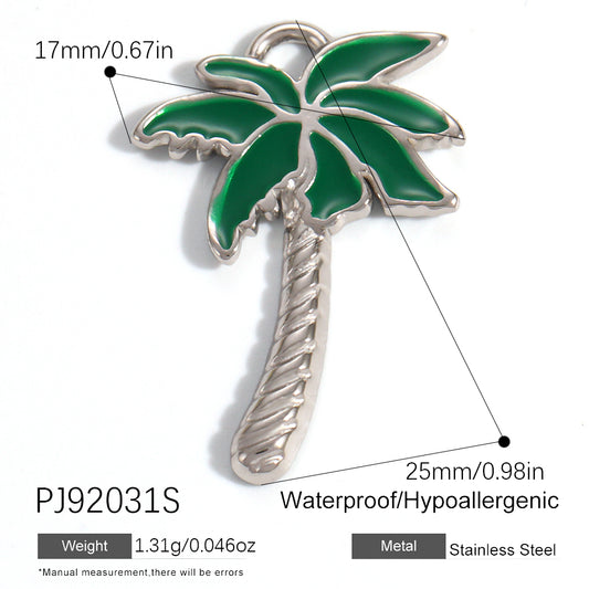 Charms Palmier Cocotier - Email Vert - Argent