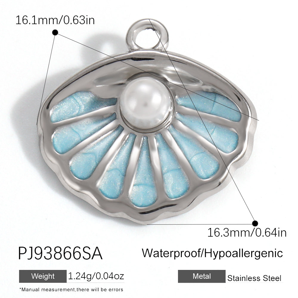 Charms Coquillage perle - Email Bleu - Argent