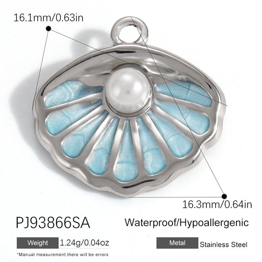 Charms Coquillage perle - Email Bleu - Argent