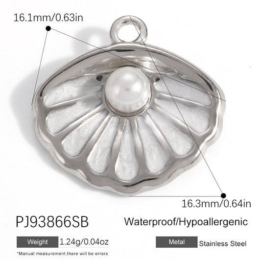 Charms Coquillage perle - Email Blanc - Argent