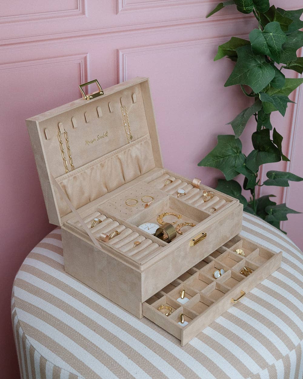 Boîte à bijoux Denise - Velours  Beige