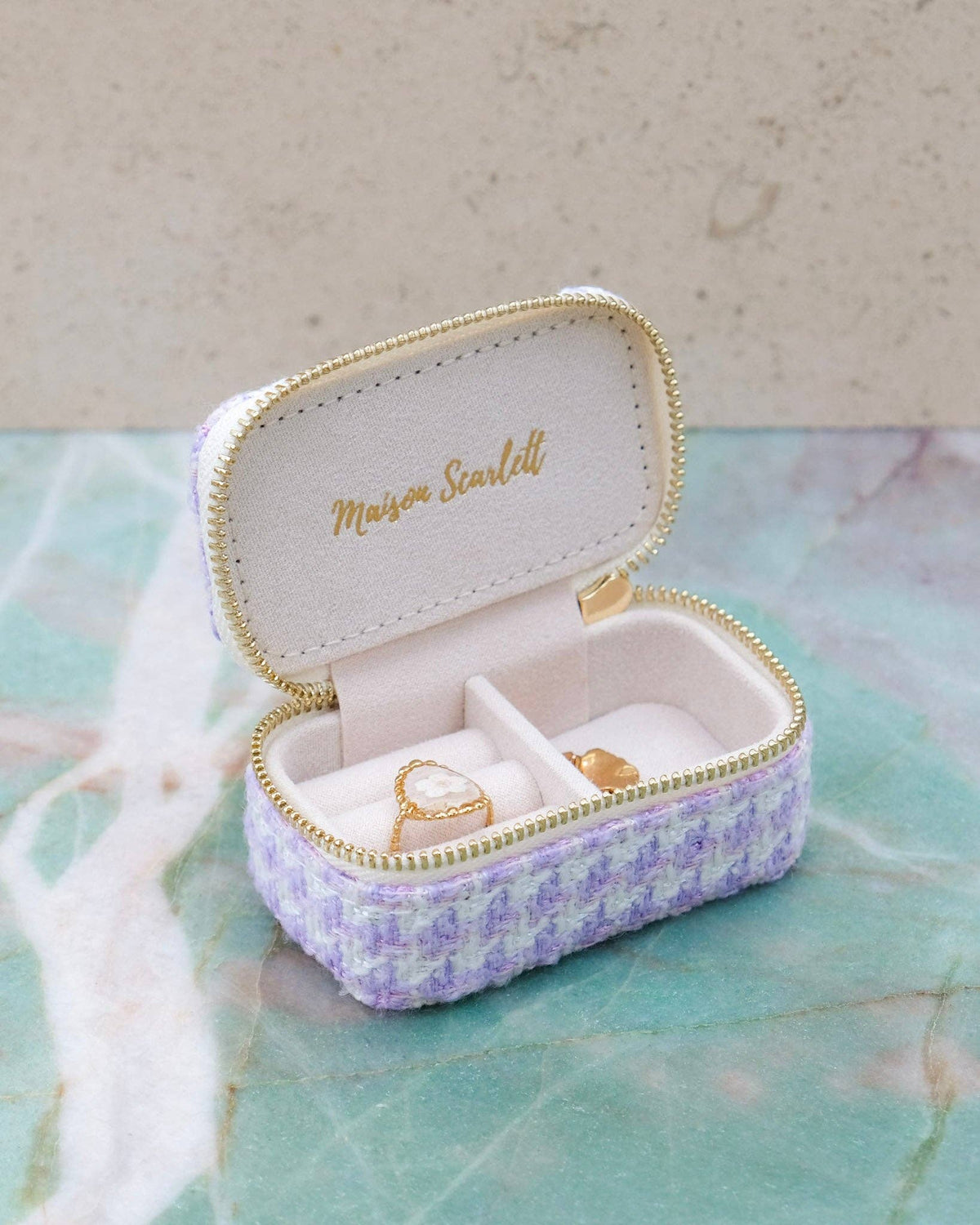 Boîte à bijoux Marie -  Pied de poule Mauve