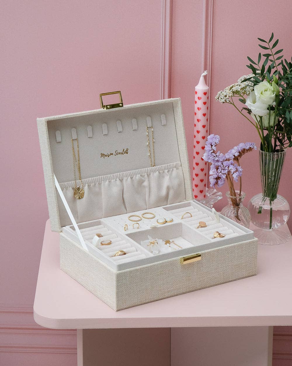 Boîte à bijoux Louise - Effet lin Beige