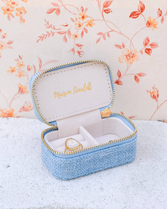 Boîte à bijoux Marie - Effet lin Bleu