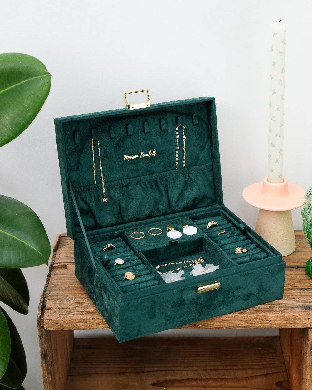 Boîte à bijoux Louise - Velours Vert