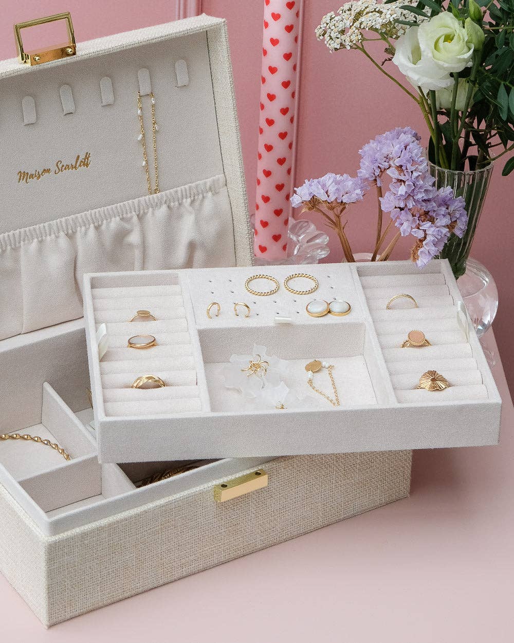 Boîte à bijoux Louise - Effet lin Beige