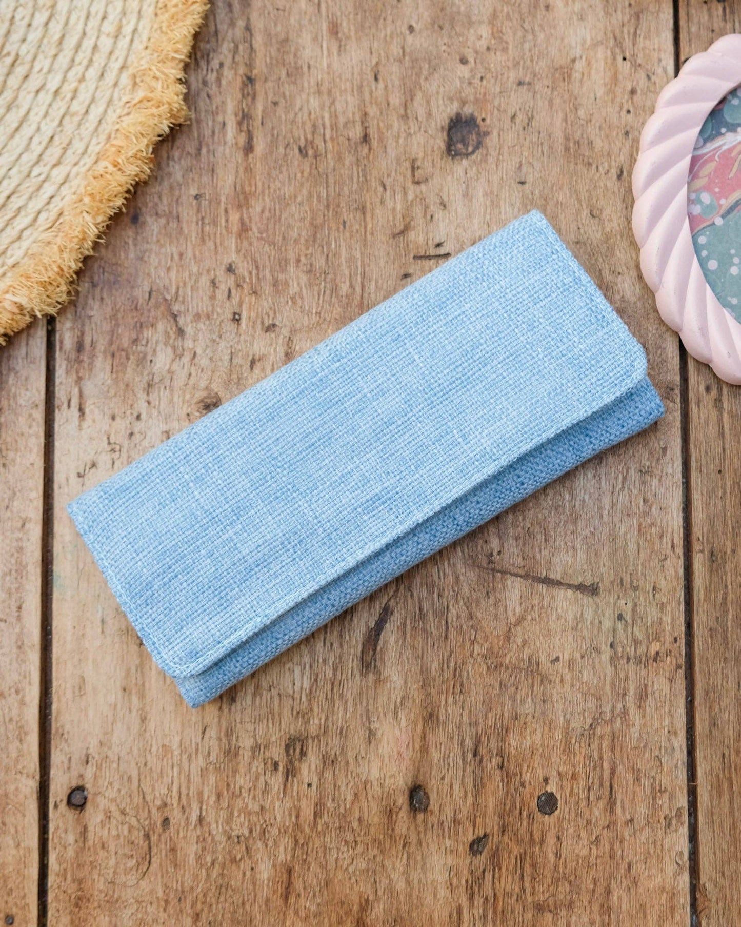 Pochette à bijoux Catherine - Effet lin Bleu