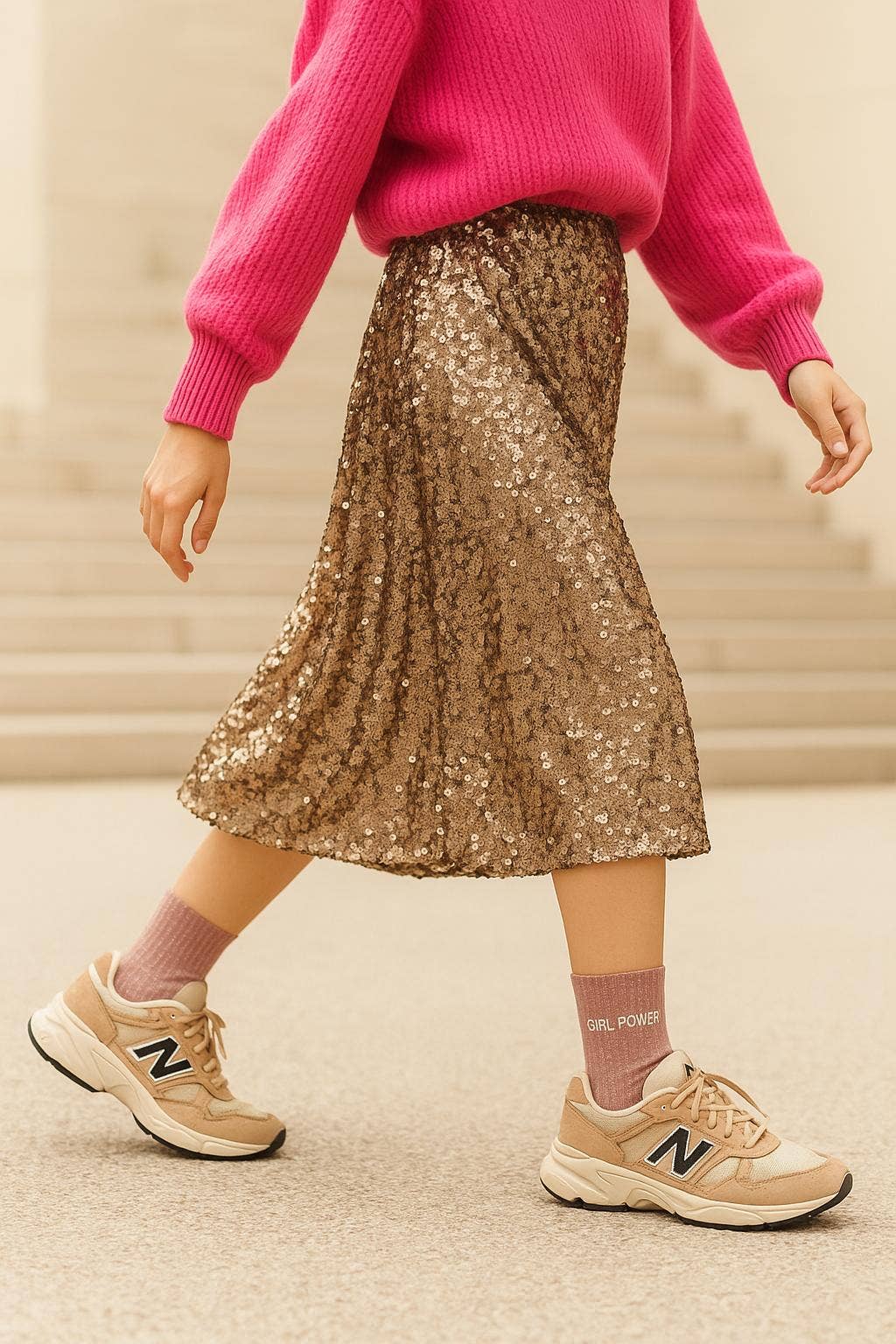 Chaussettes à Paillettes à Message "Girl Power" Rose Gold