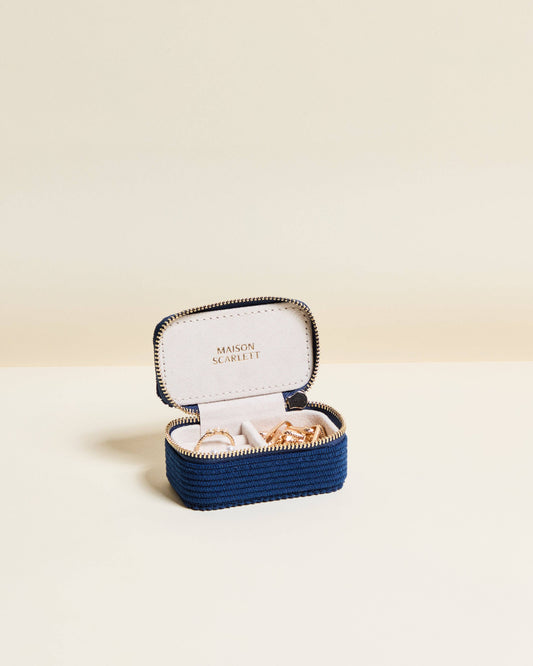Boîte à bijoux Marie - Velours côtelé Bleu saphir