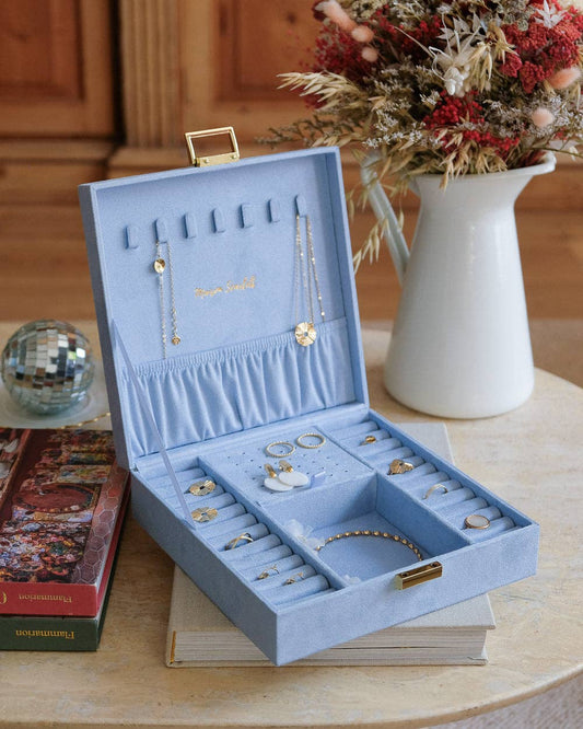 Boîte à bijoux Anne - Velours Bleu ciel