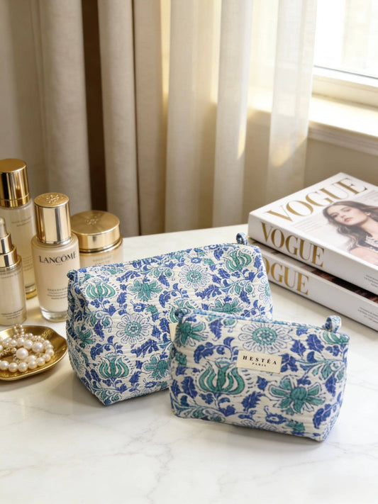 Trousse de toilette matelassée  - Apolline Bleu - Taille S