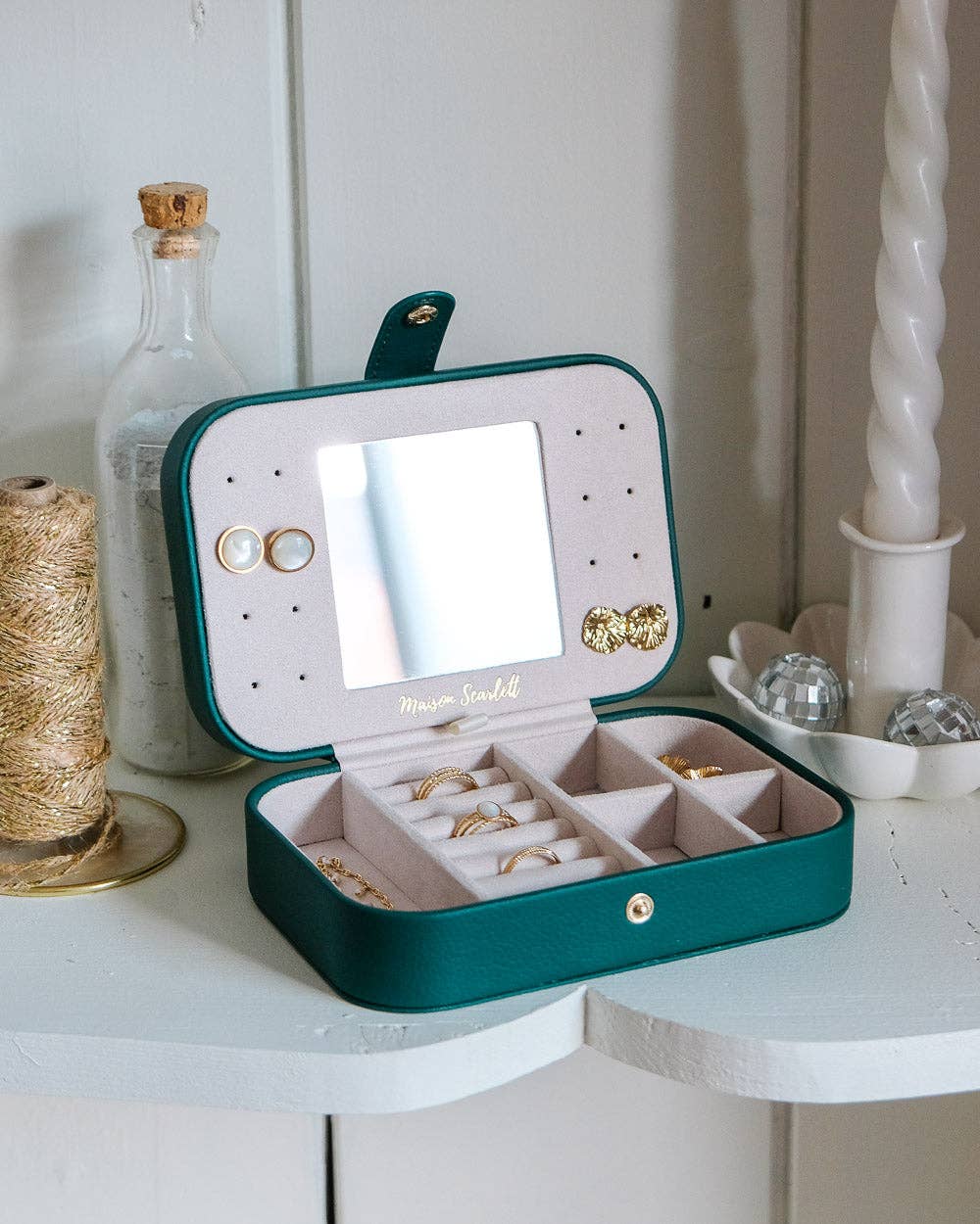 Boîte à bijoux de voyage Brigitte - Effet cuir Beige
