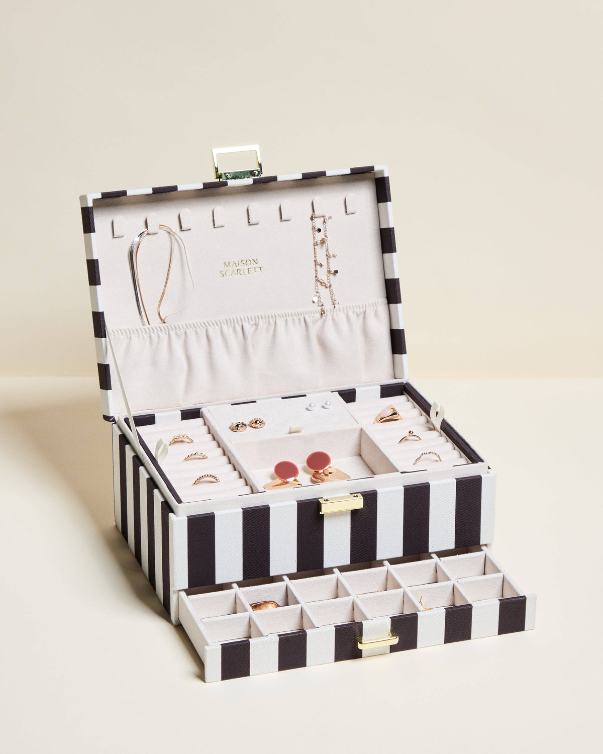 Boîte à bijoux Denise - Rayures Crème / Réglisse