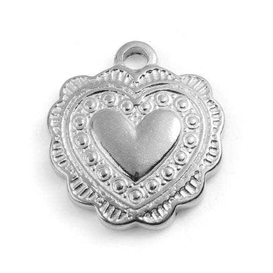 Charms Coeur décoré - Argent