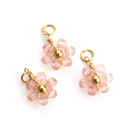 Charms Fleur Perles de Verre - Rose