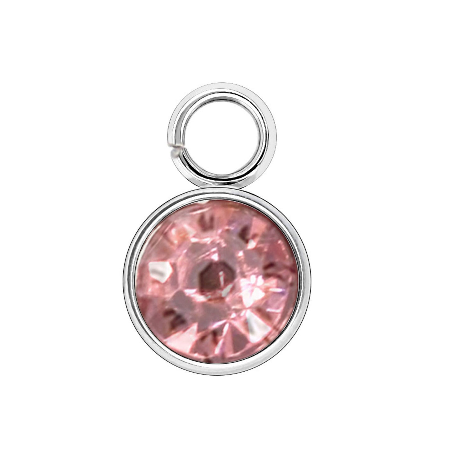 Charms Strass Rond - Rose - Argent