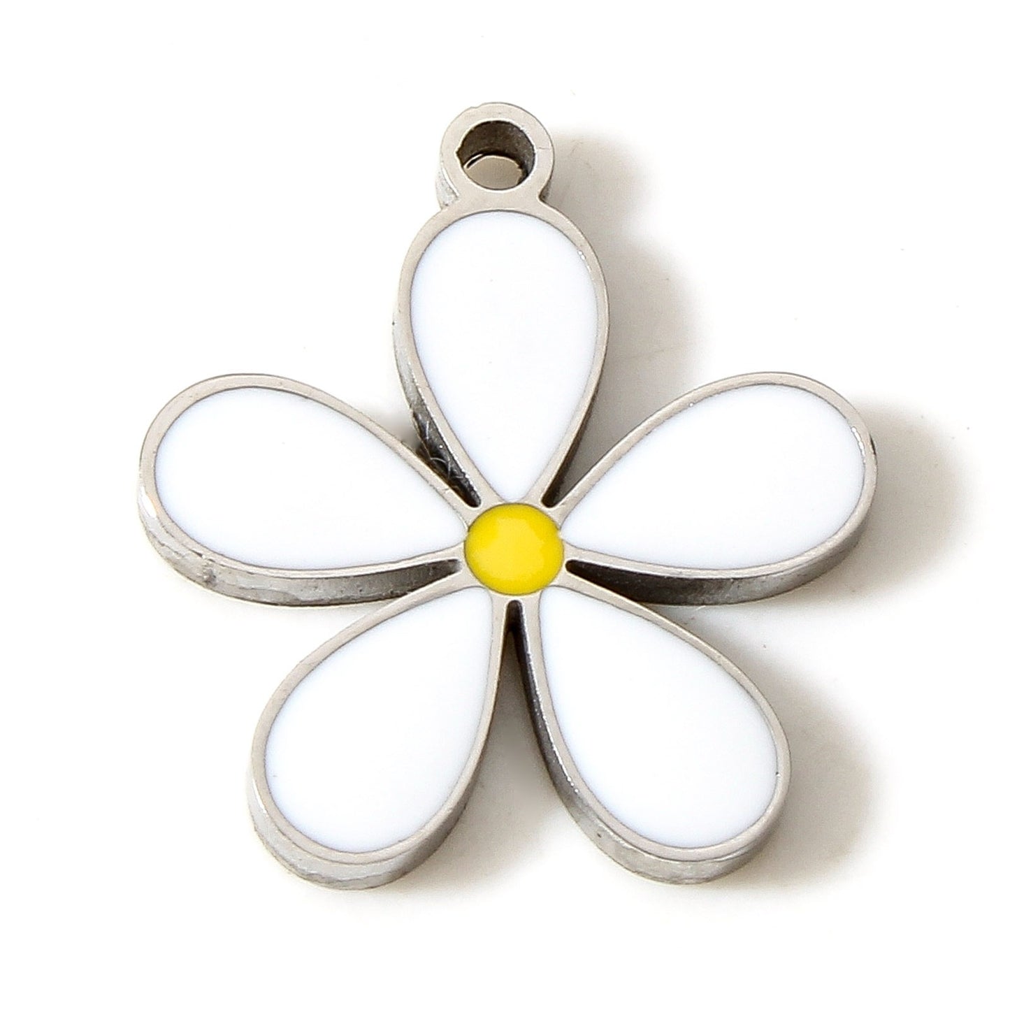 Charms Fleur Marguerite Grande - Email blanc & Jaune - Argent