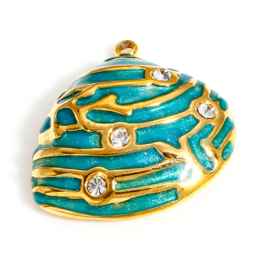 Charms Coquillage Palourde Strass & émail bleu turquoise