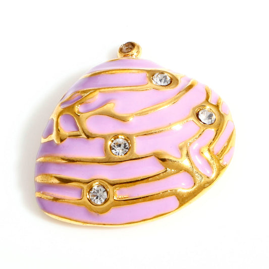 Charms Coquillage Palourde Strass & émail rose