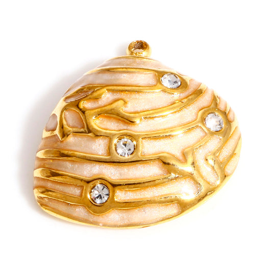 Charms Coquillage Palourde Strass & émail beige