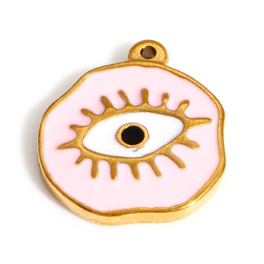 Charms Médaille Oeil émail rose