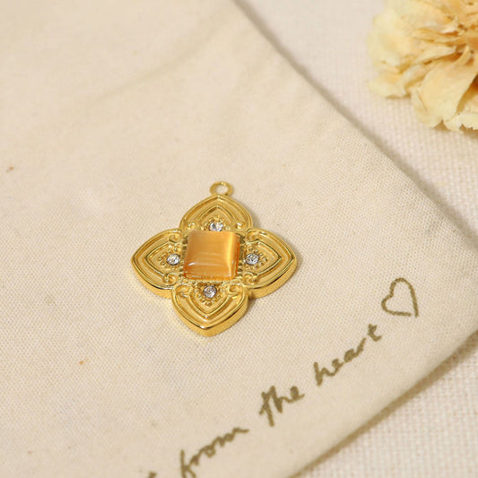 Charms Médaille Trefle Croix Pierre imitation orange