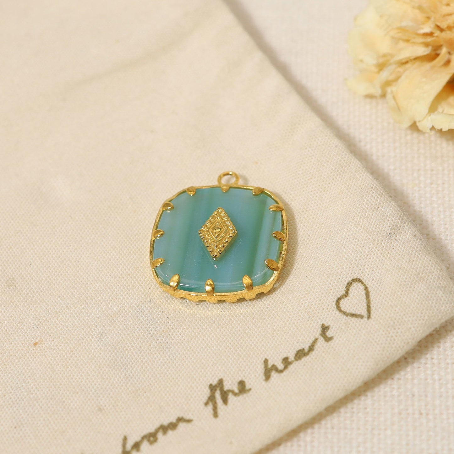 Charms Médaille Carré - Pierre Résine Bleu Turquoise
