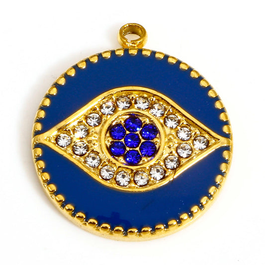 Charms Médaille Ronde Oeil Strass Email bleu