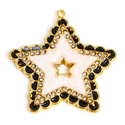 Charms Etoile Strass - Email Blanc Noir