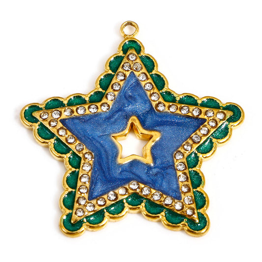 Charms Etoile Strass - Email Bleu Vert
