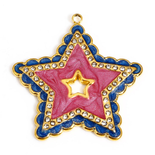 Charms Etoile Strass - Email Rose Bleu