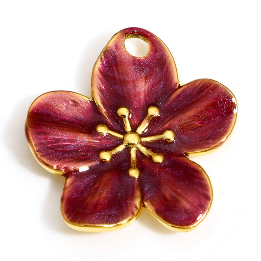Charms Fleur Frangipanier - Email Bordeaux