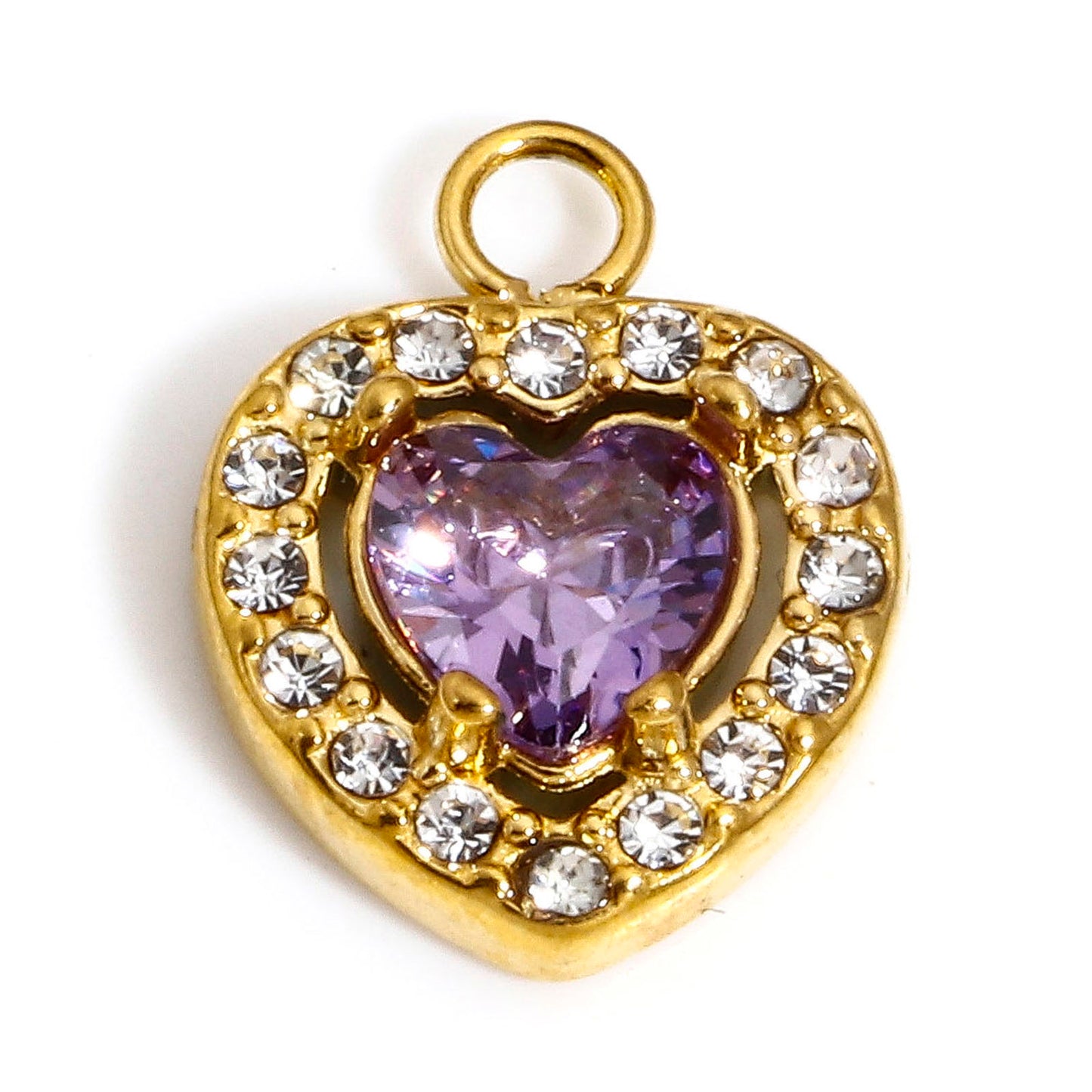 Charms Coeur Strass Violet Blanc