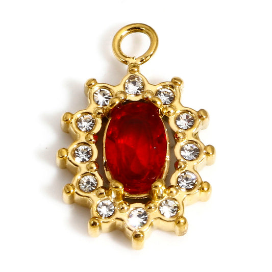 Charms Oval Strass blanc & rouge
