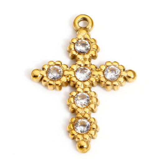 Charms Croix Strass blanc