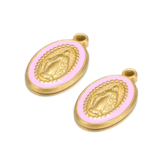 Charms Vierge Marie - Email Bleu Rose