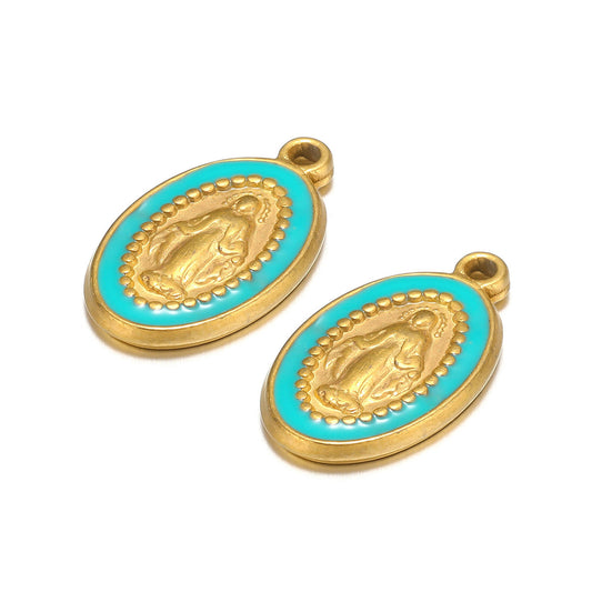 Charms Vierge Marie - Email Bleu Turquoise