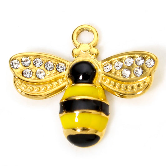 Charms Abeille Strass & email jaune & noir