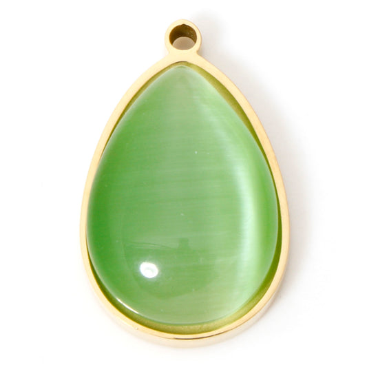 Charms Médaille Goutte Pierre Vert (Oeil de chat)