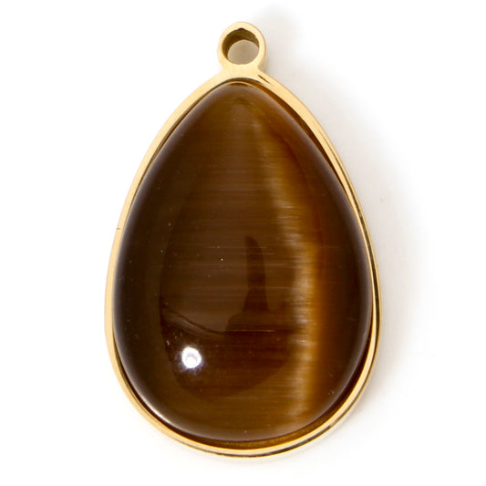 Charms Médaille Goutte Pierre Marron (Oeil de chat)